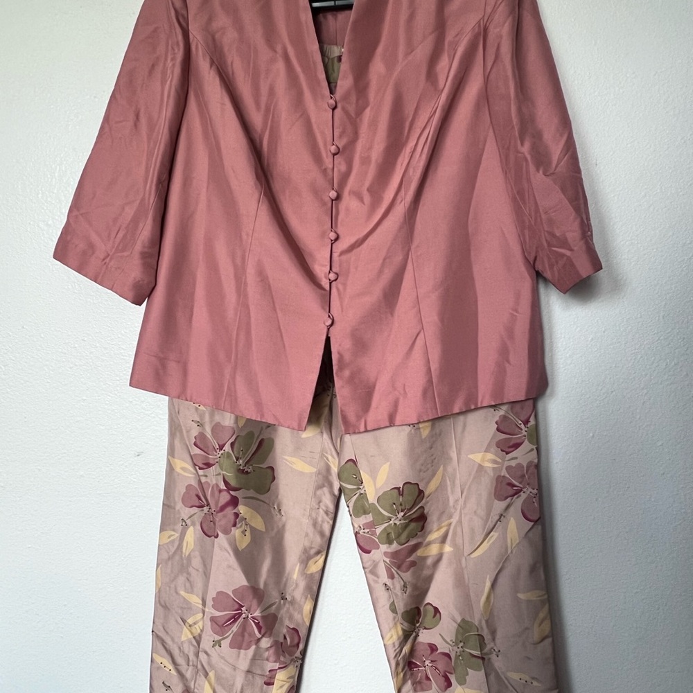 Adrianna Papell Pink and Tan Pant set with Floral Design